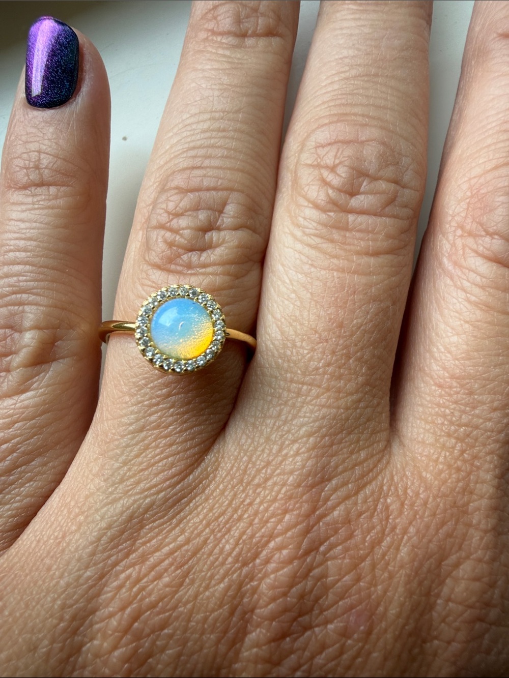 Gold Opal Halo Fidget Ring - Adjustable- Opal Center-stone that Spins